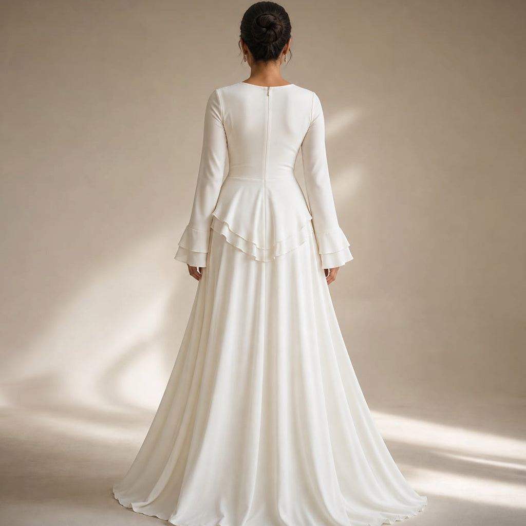 Maxi-Kleid mit Rüschenärmeln ausgestellte Silhouette – Vitolia