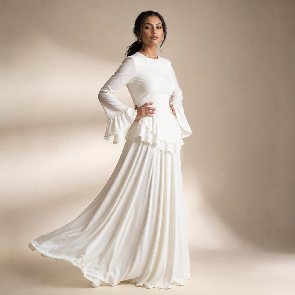 Maxi-Kleid mit Rüschenärmeln ausgestellte Silhouette – Vitolia
