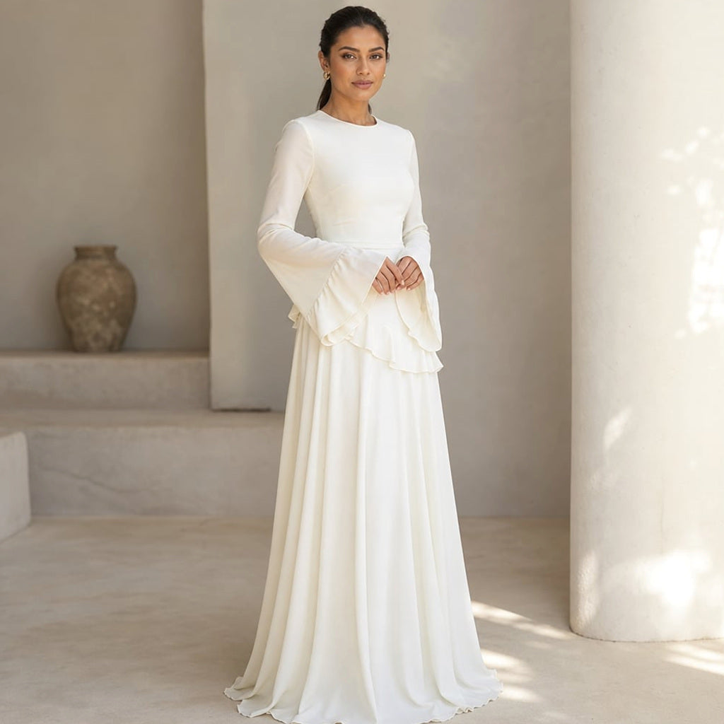 Maxi-Kleid mit Rüschenärmeln ausgestellte Silhouette – Vitolia