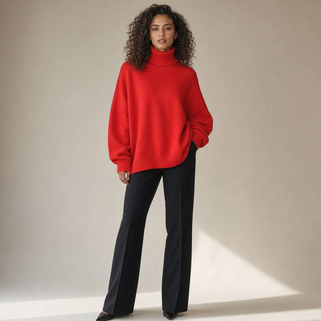 Strickpullover mit Glockenärmeln Rollkragen Rot – Vitolia