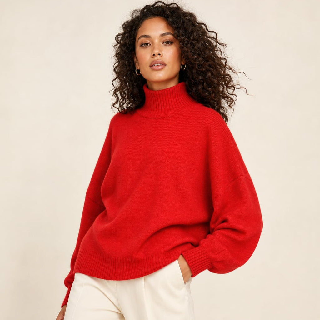 Strickpullover mit Glockenärmeln Rollkragen Rot – Vitolia