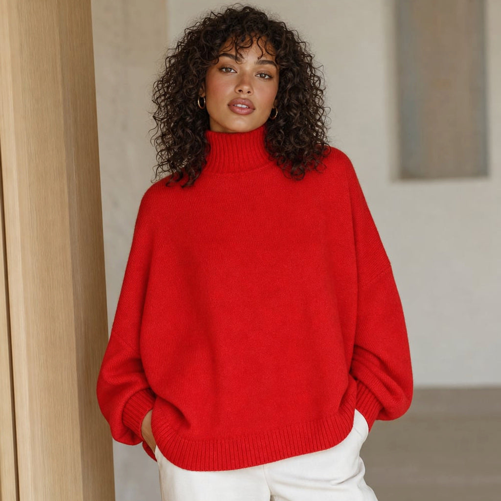 Strickpullover mit Glockenärmeln Rollkragen Rot – Vitolia