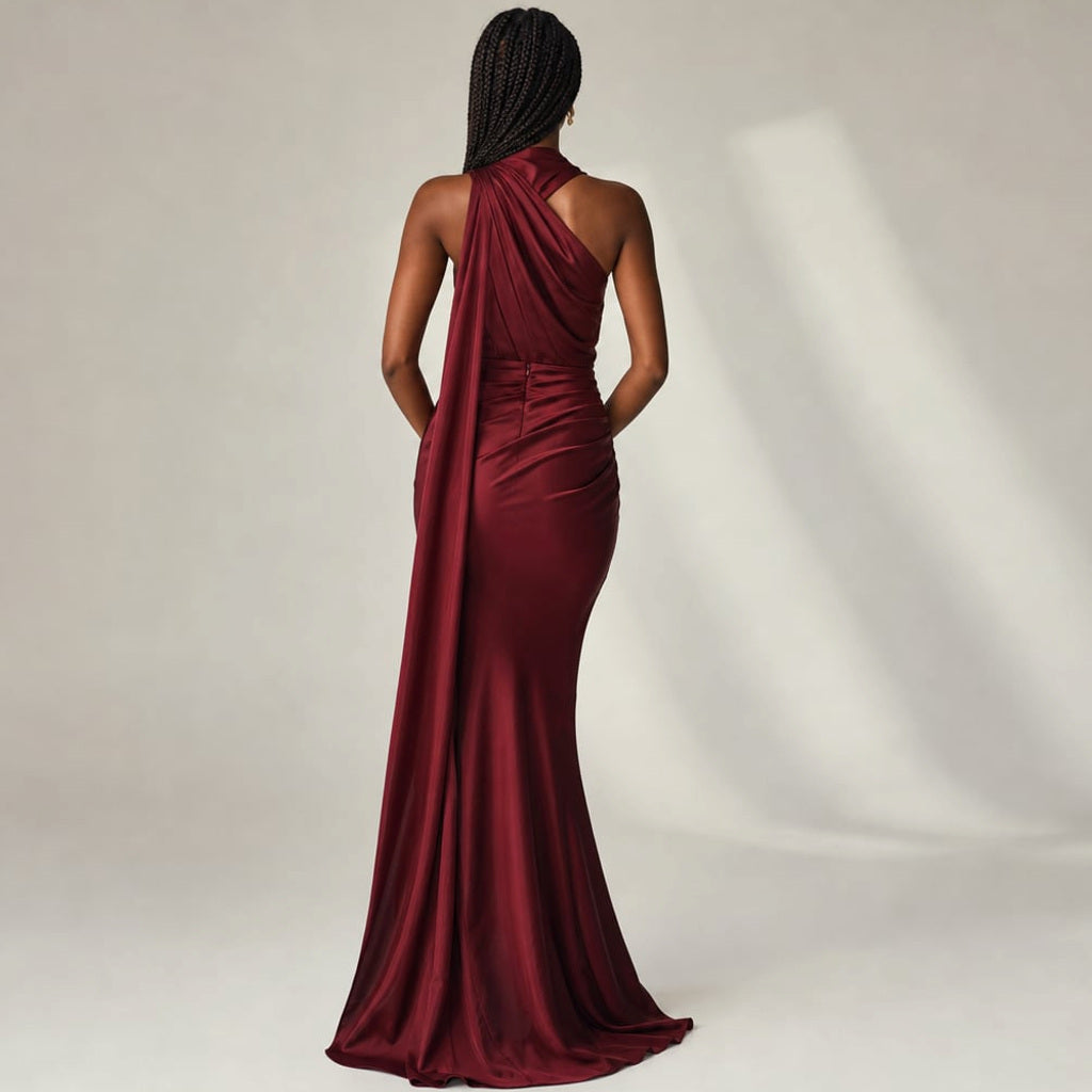 Maxi-Kleid One-Shoulder Drapiert Asymmetrisch – Vitolia