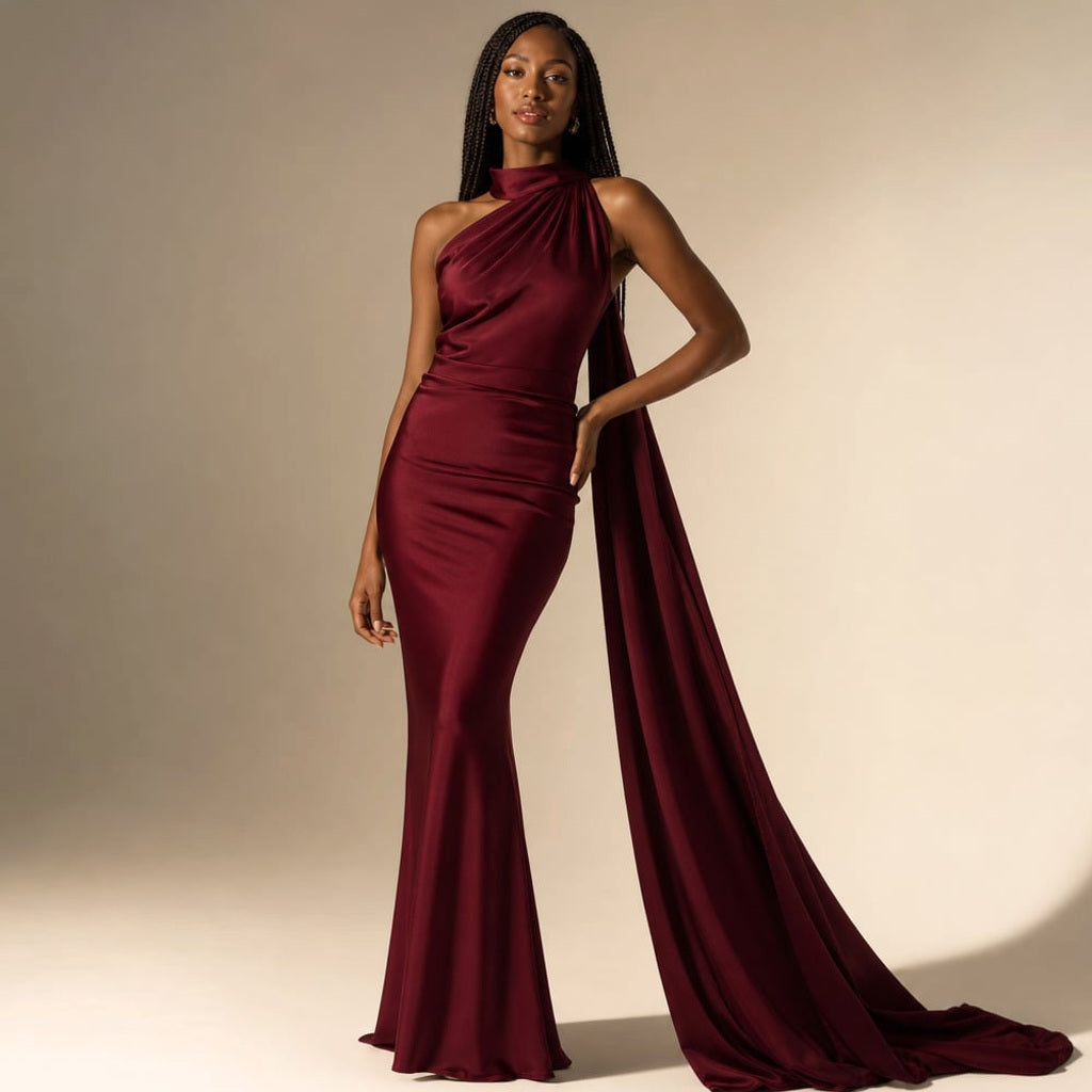 Maxi-Kleid One-Shoulder Drapiert Asymmetrisch – Vitolia