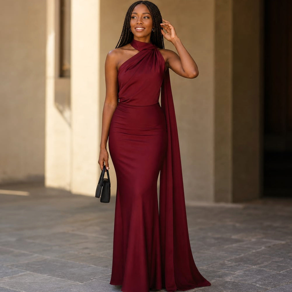 Maxi-Kleid One-Shoulder Drapiert Asymmetrisch – Vitolia