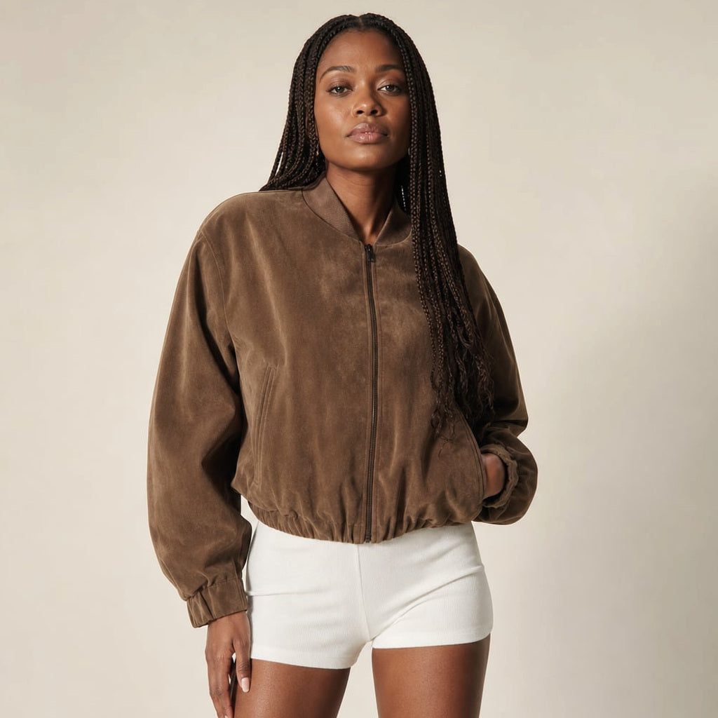 Oversized Bomberjacke mit Schlangenstruktur Braun – Vitolia