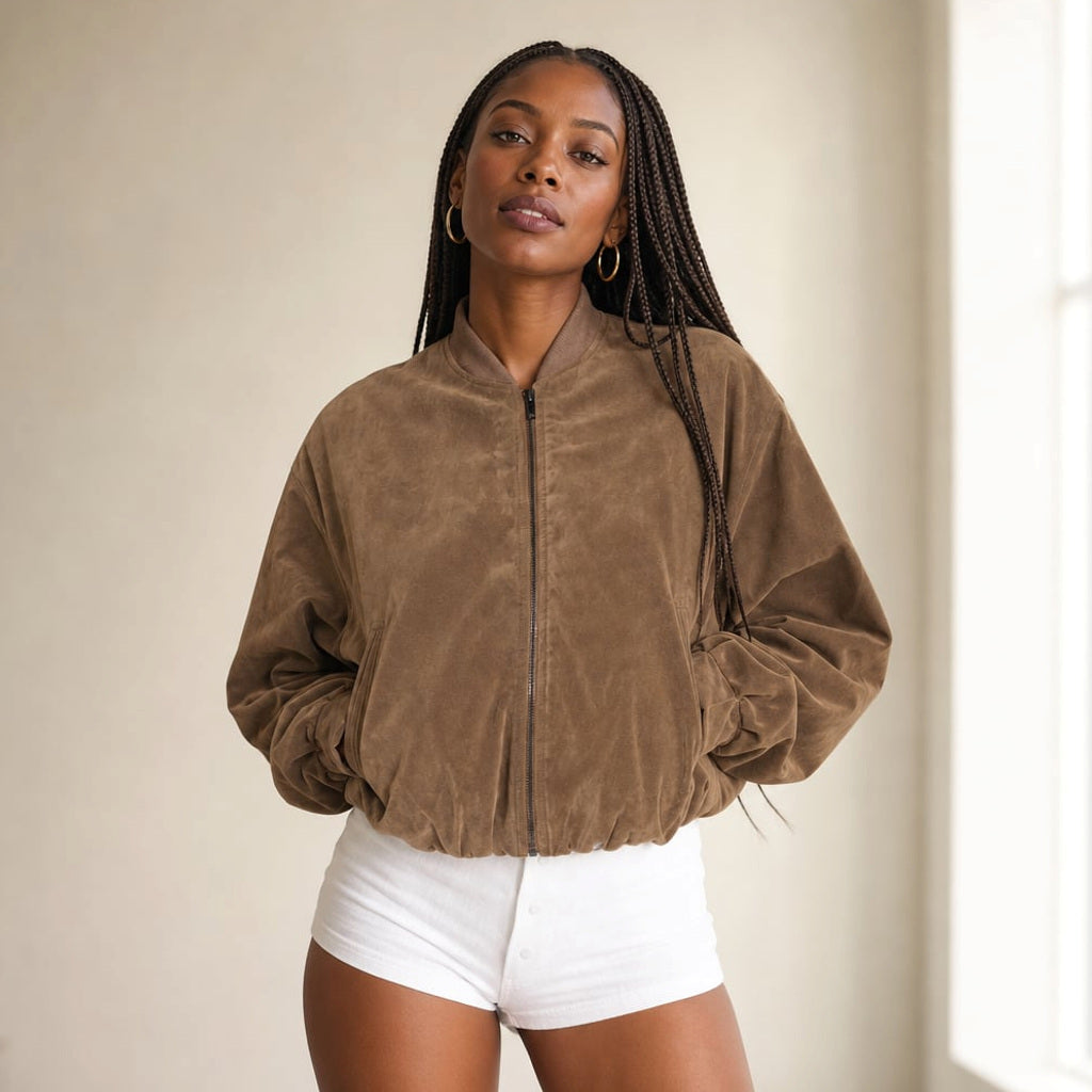 Oversized Bomberjacke mit Schlangenstruktur Braun – Vitolia