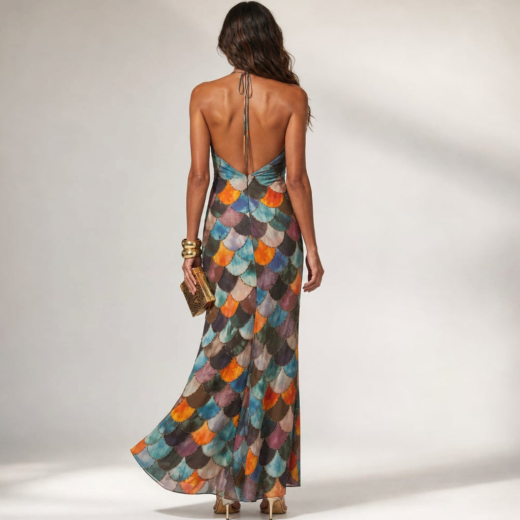 Maxi-Kleid mit geometrischem Schuppenmuster körpernah – Vitolia