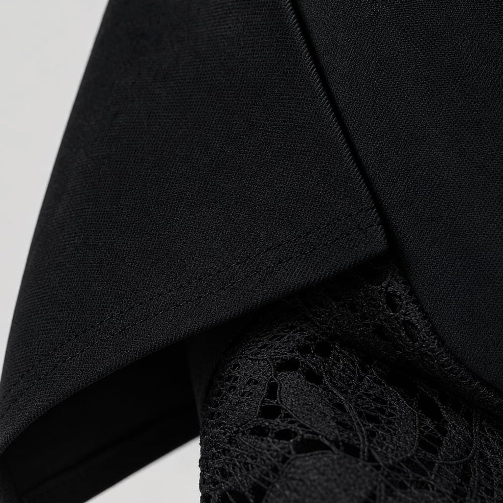 Zweiteiler Baumwoll-Top mit V-Ausschnitt und Spitzenhose Schwarz – Vitolia