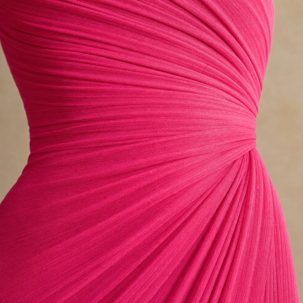 One-Shoulder-Maxikleid mit Faltenrock Formell Rosa – Vitolia