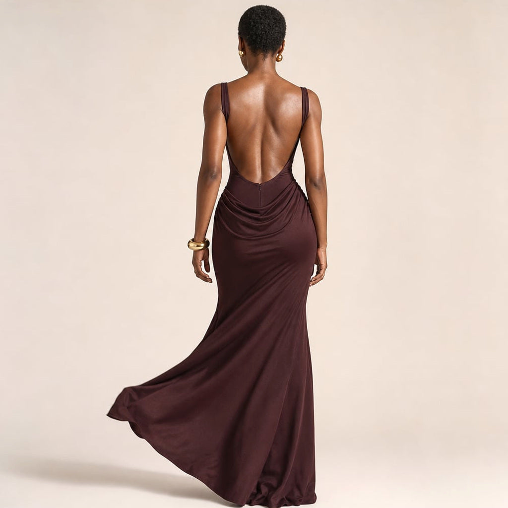 Rückenfreies Bodycon Maxikleid mit offenem Rücken – Vitolia