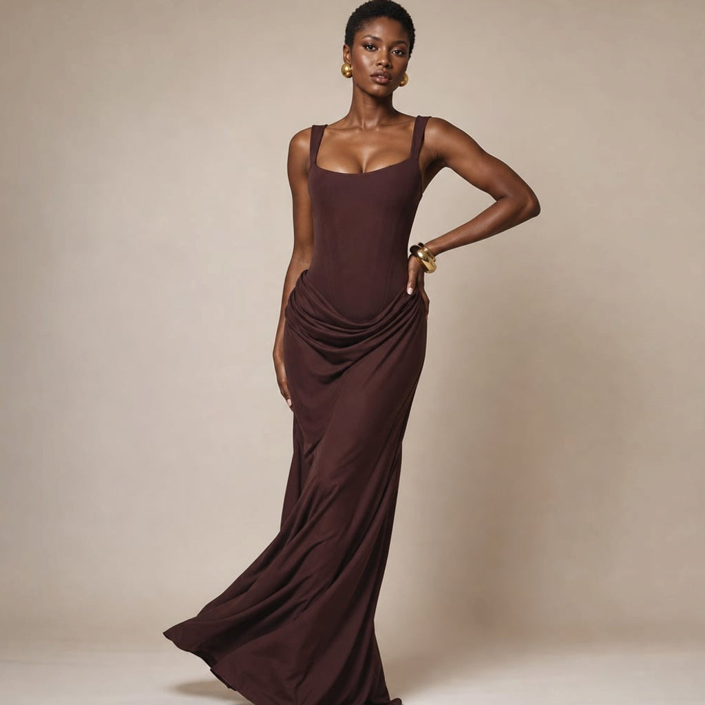 Rückenfreies Bodycon Maxikleid mit offenem Rücken – Vitolia