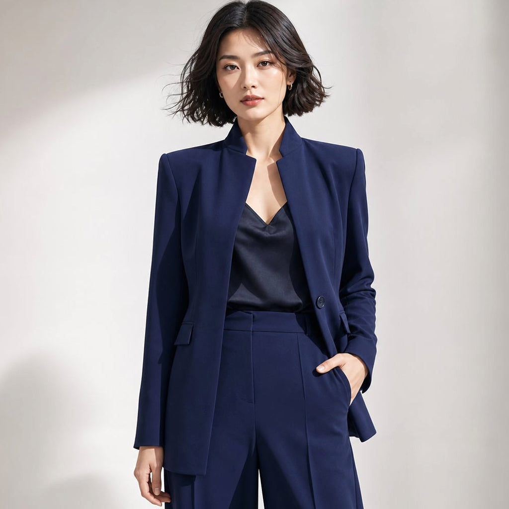 Zweiteiler Stehkragen Blazer mit Weithose – Vitolia