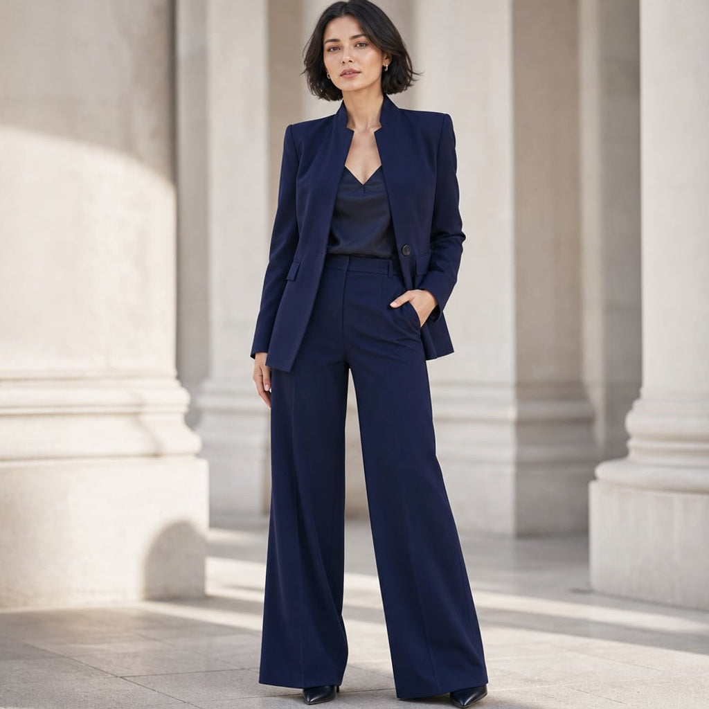 Zweiteiler Stehkragen Blazer mit Weithose – Vitolia