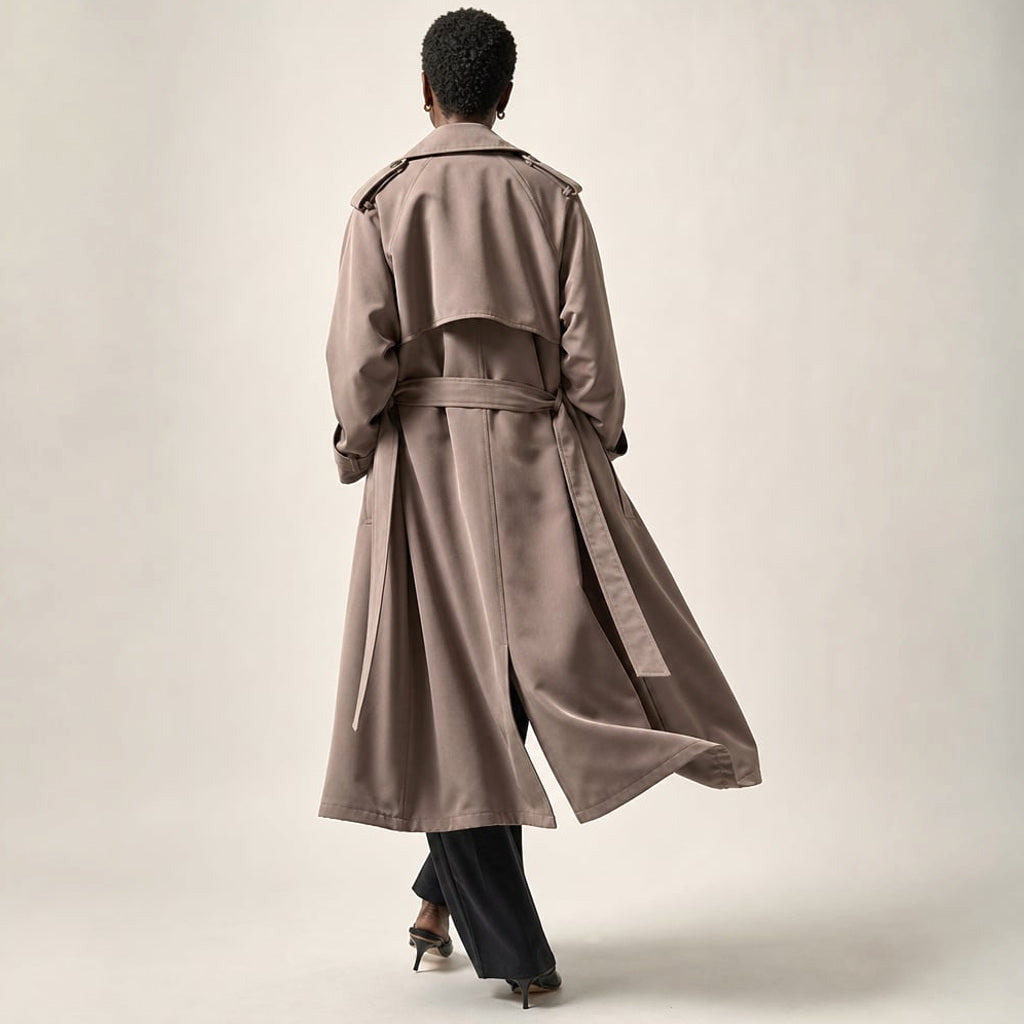 Longline Trenchcoat Oversized mit Gürtel Mokka – Vitolia