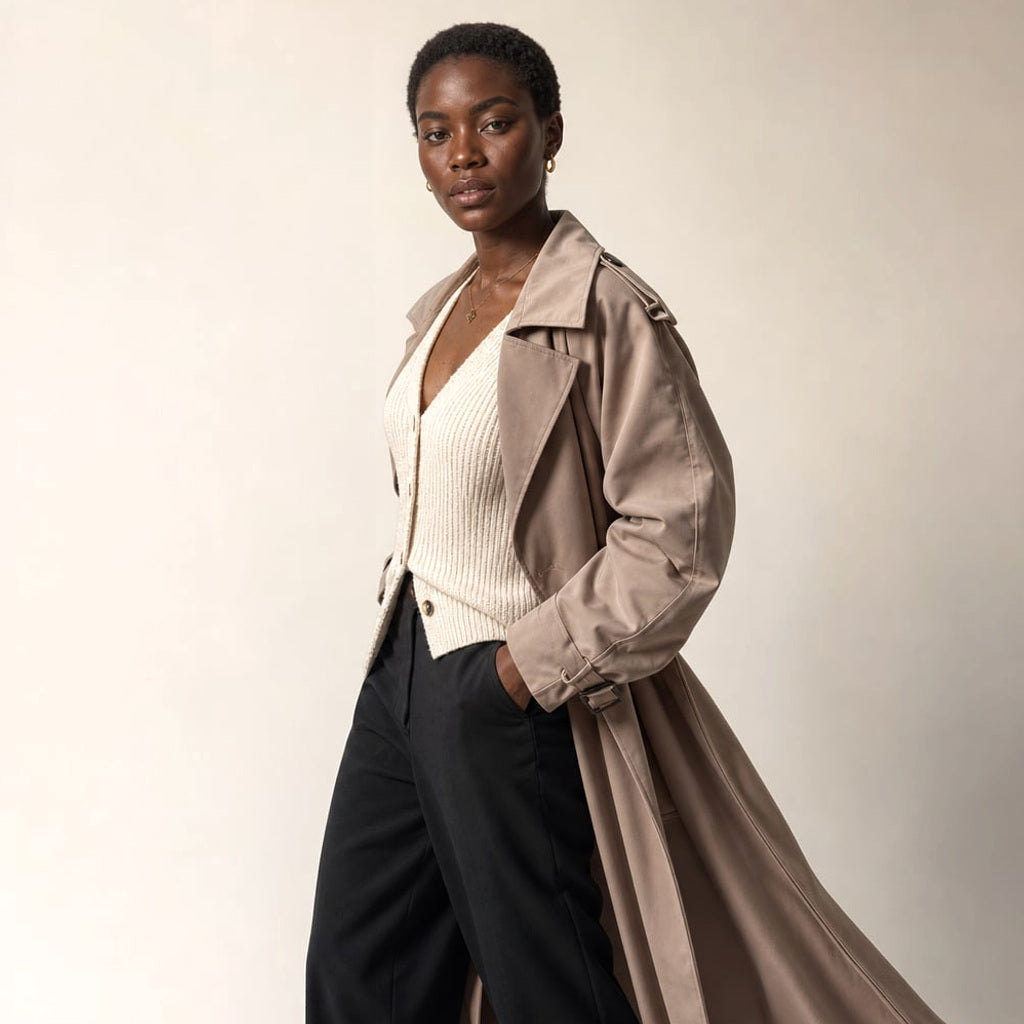 Longline Trenchcoat Oversized mit Gürtel Mokka – Vitolia