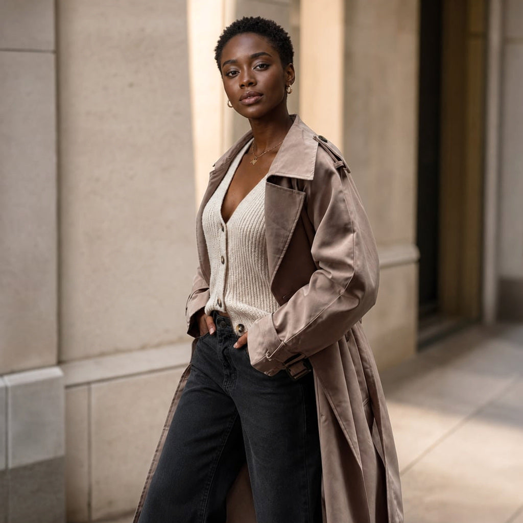 Longline Trenchcoat Oversized mit Gürtel Mokka – Vitolia