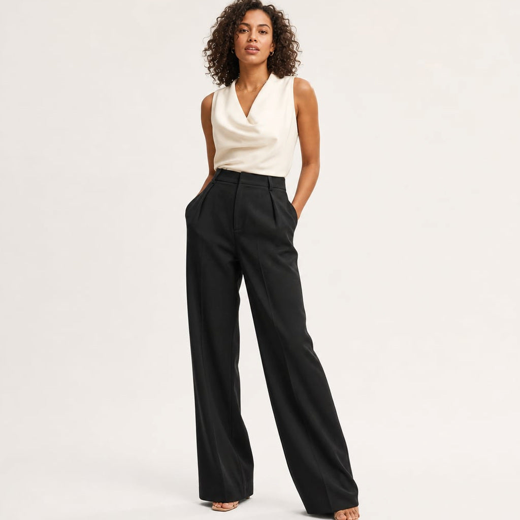 Weite Hose mit hohem Bund Sommer Schnitt in Schwarz – Vitolia