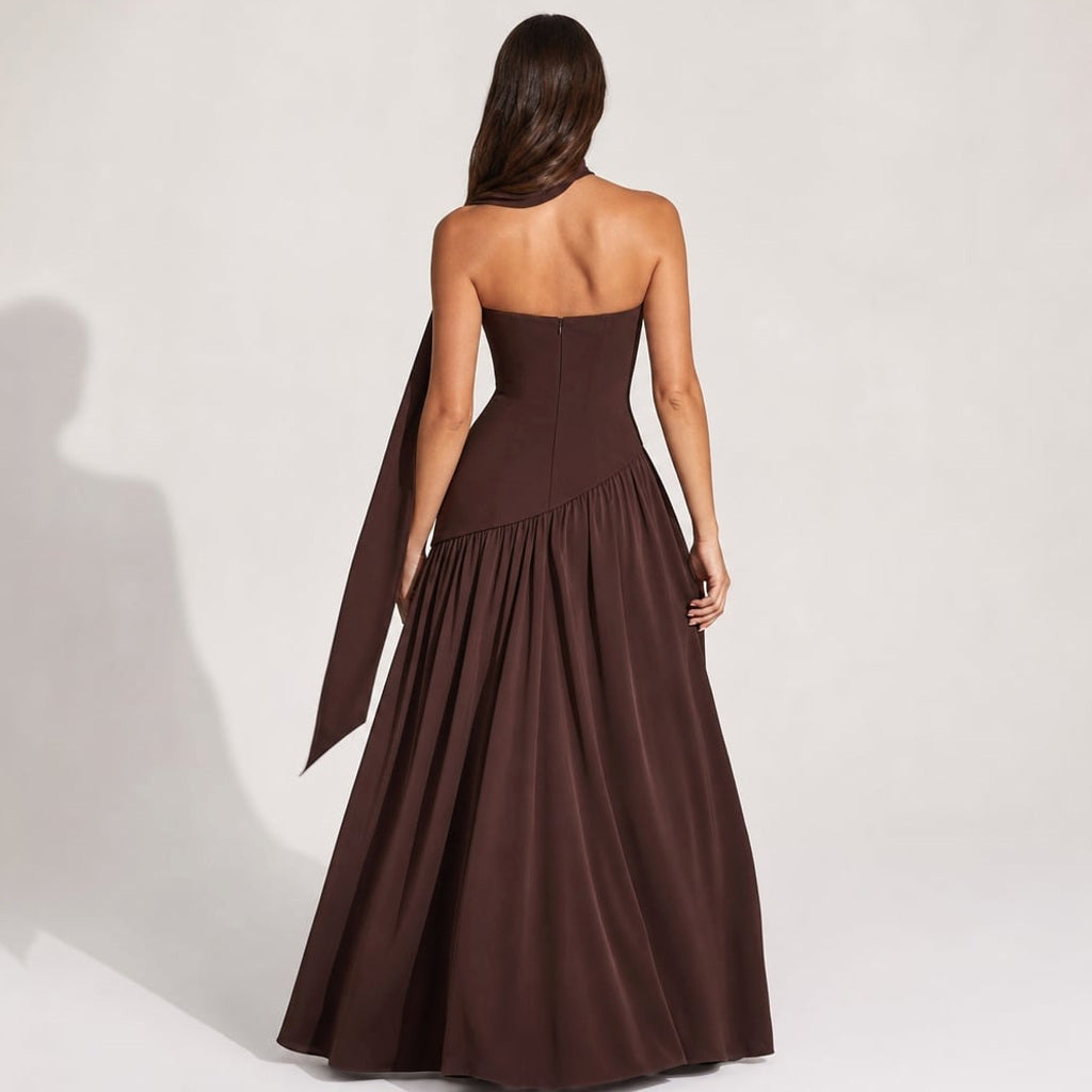 Trägerloser Maxi-Kleid Korsett mit Schal-Detail und Beinschlitz – Vitolia