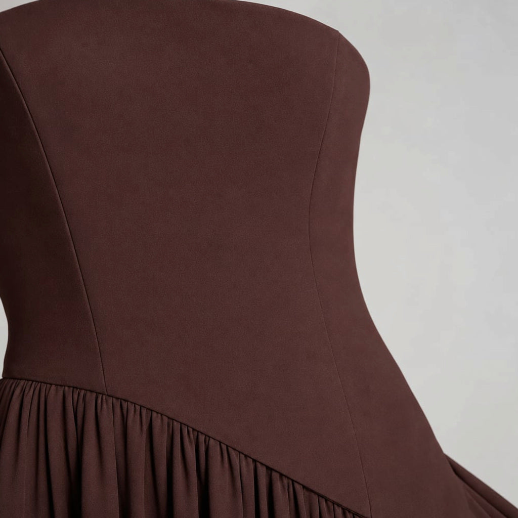 Trägerloser Maxi-Kleid Korsett mit Schal-Detail und Beinschlitz – Vitolia