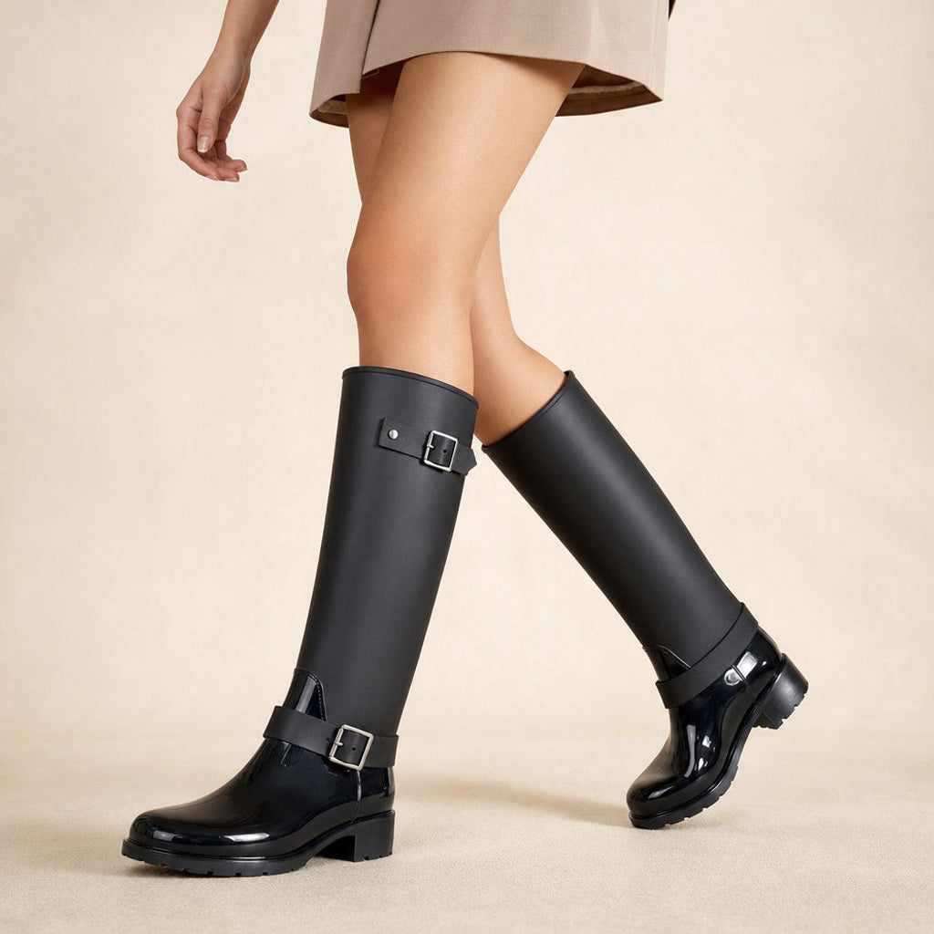 Adelhild | Stiefel mit hohem Schaft und Schnallen Schwarz – Produktfoto