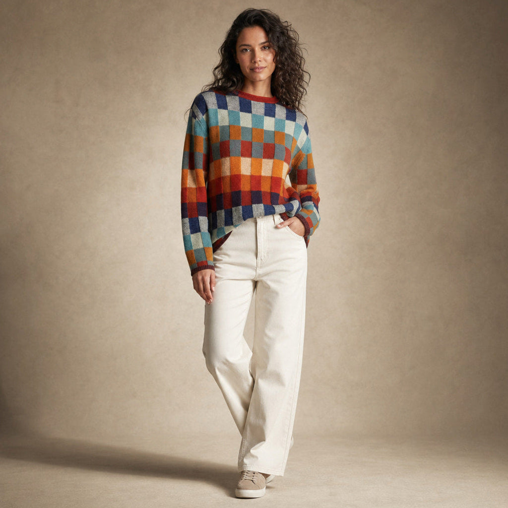 Adeltrud | Rollkragenpullover mit Patchwork-Strick Mehrfarbig – Seitenansicht