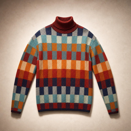 Adeltrud | Rollkragenpullover mit Patchwork-Strick Mehrfarbig – Produktfoto