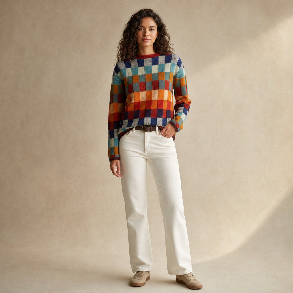 Adeltrud | Rollkragenpullover mit Patchwork-Strick Mehrfarbig – Premium Editorial
