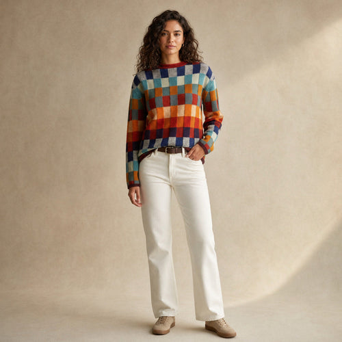 Adeltrud | Rollkragenpullover mit Patchwork-Strick Mehrfarbig – Premium Editorial