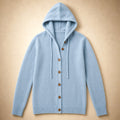 Arntraud | Strickjacke mit Kapuze und Knopfleiste Blau – Produktfoto