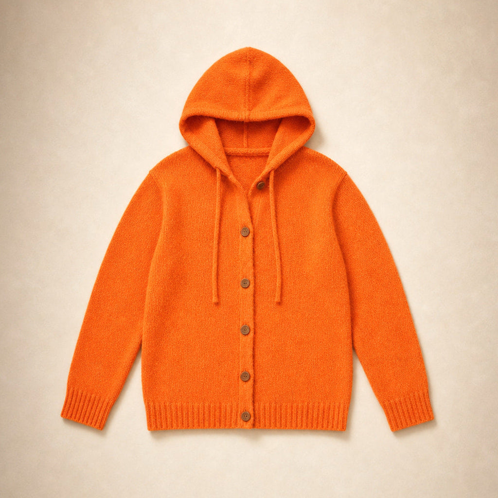 Arntraud | Strickjacke mit Kapuze und Knopfleiste Bright Orange – Produktfoto