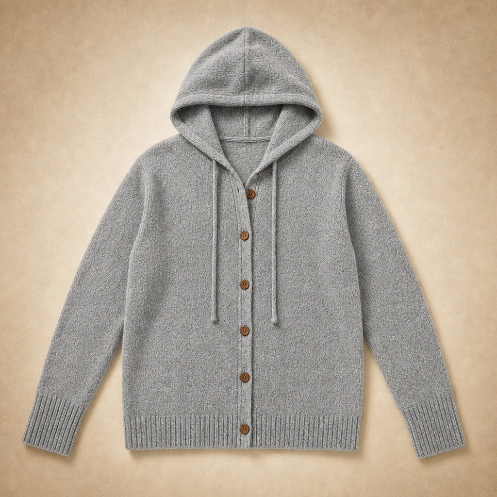 Arntraud | Strickjacke mit Kapuze und Knopfleiste Grau – Produktfoto