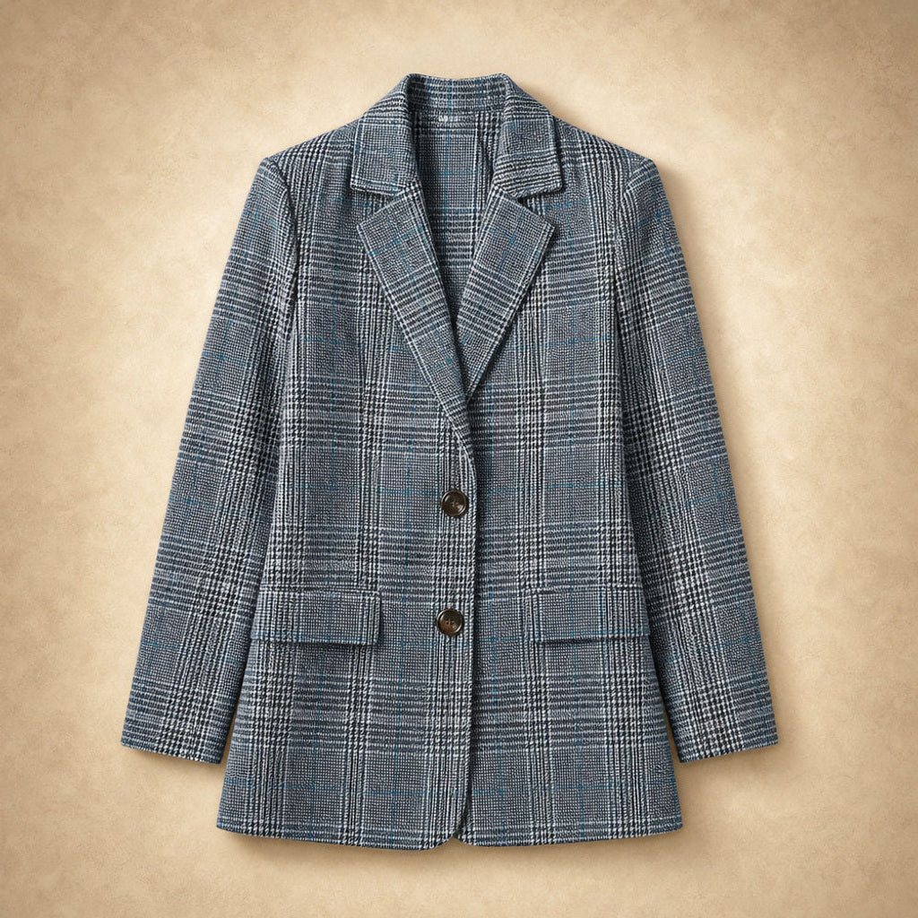 Bertgund | Karo-Blazer mit Knopfleiste Blau – Flatlay-Produktfoto