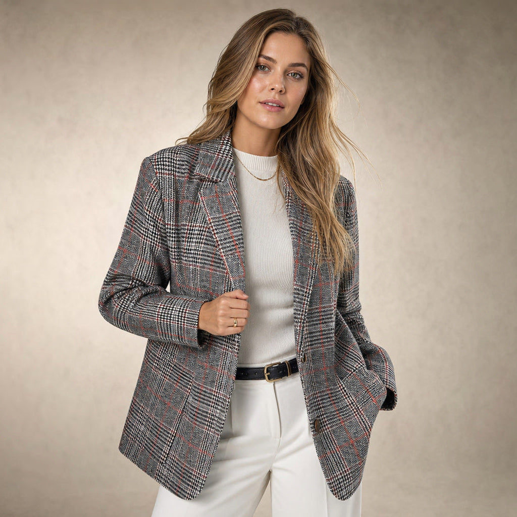 Bertgund | Karo-Blazer mit Knopfleiste Braun – Produktfoto