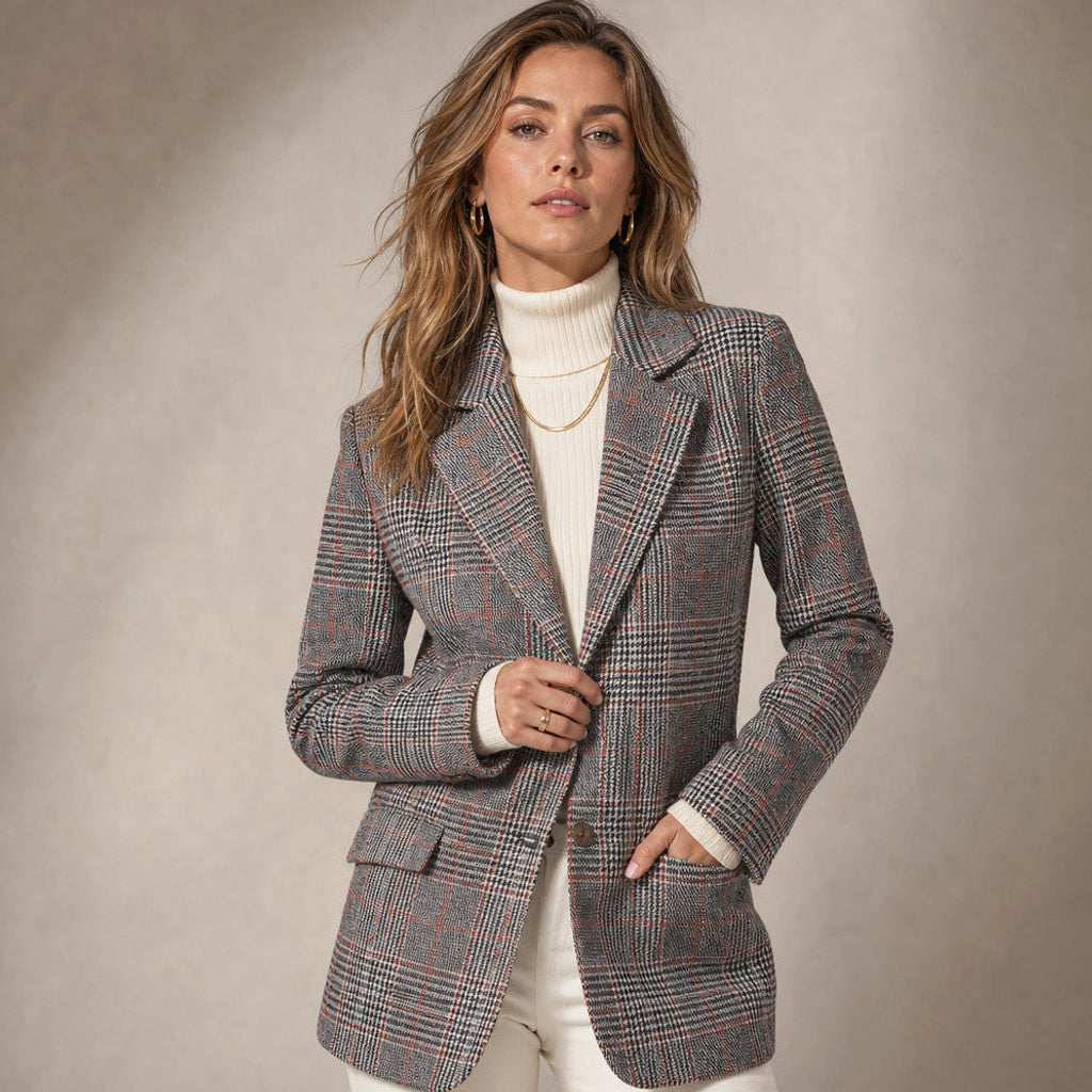 Bertgund | Karo-Blazer mit Knopfleiste in Braun – Premium Editorial