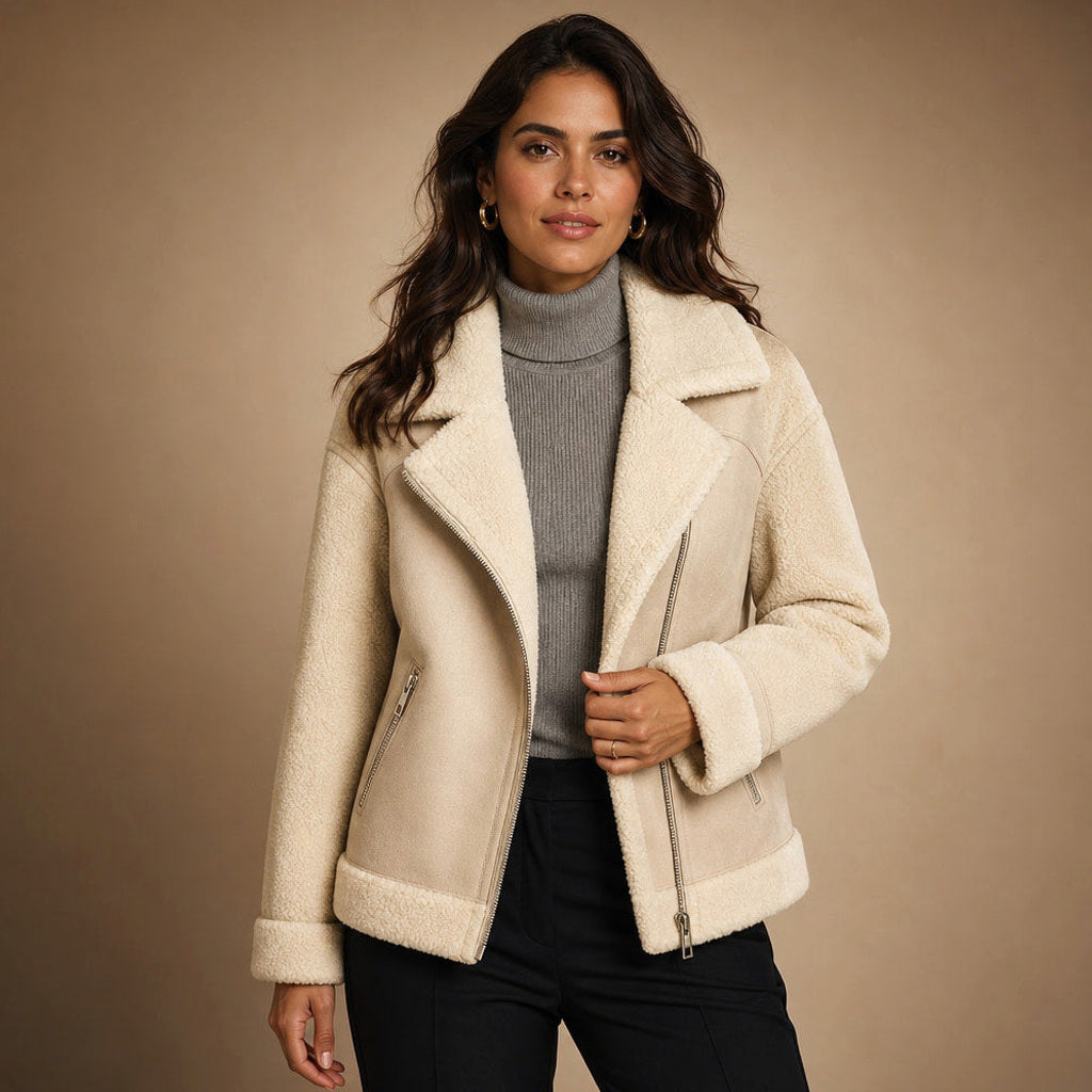 Eltraud | Wildlederjacke mit Lammfellbesatz Creme / Beige – Produktfoto
