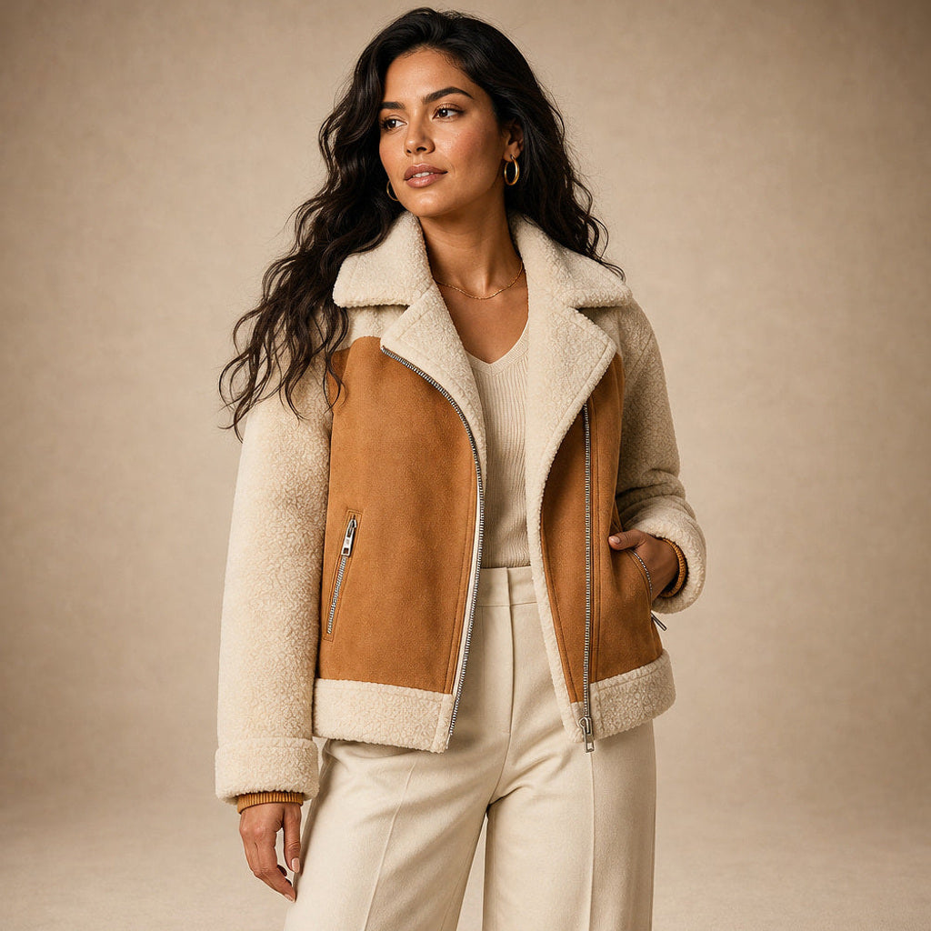 Eltraud | Wildlederjacke mit Lammfellbesatz Mokka / Braun – Seitenansicht