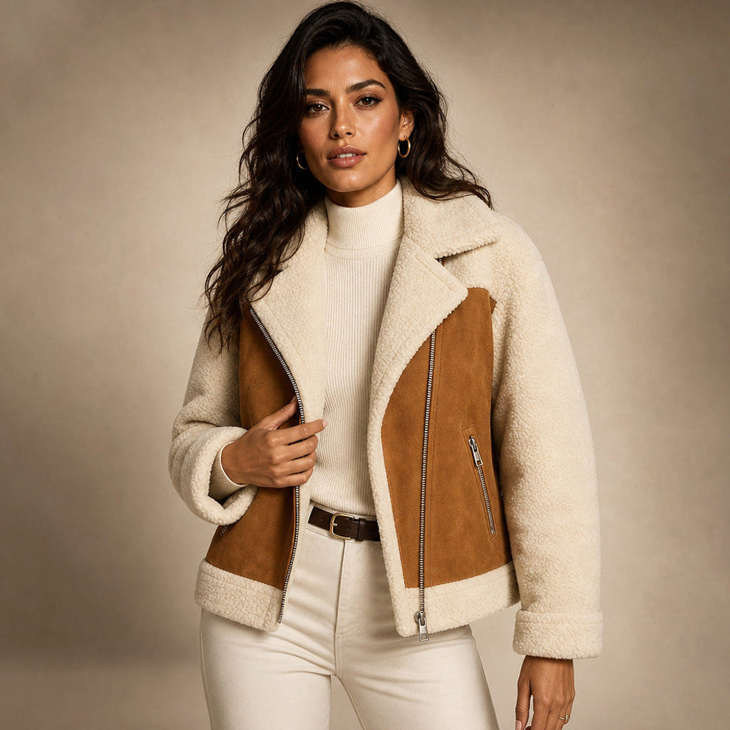 Eltraud | Wildlederjacke mit Lammfellbesatz Mokka / Braun – Produktfoto