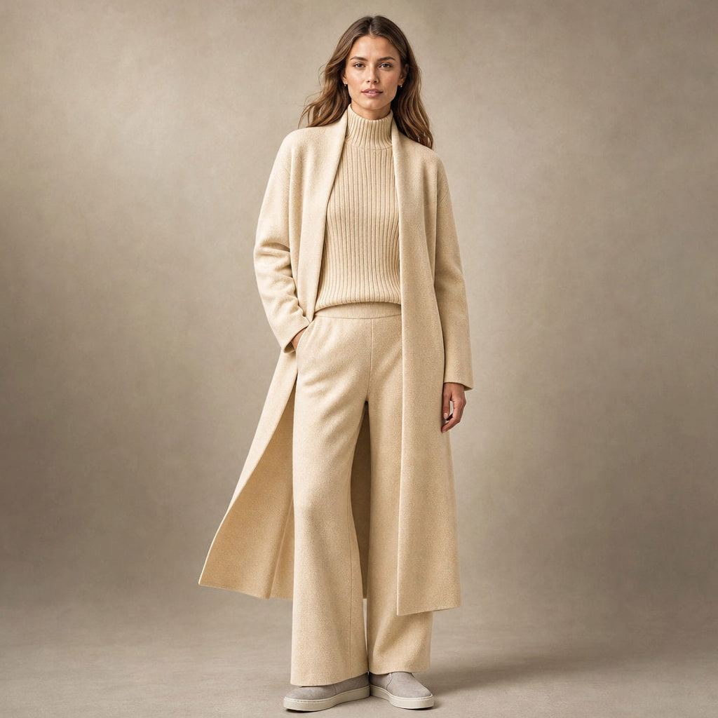 Erdmute | Strick-Set aus Schurwollmischung mit weichem Fall in Creme / Beige – Premium Editorial