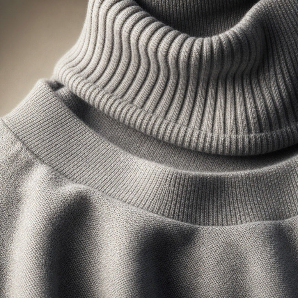 Erdmute | Strick-Set aus Schurwollmischung mit weichem Fall Slate Gray – Stoff- und Detailaufnahme