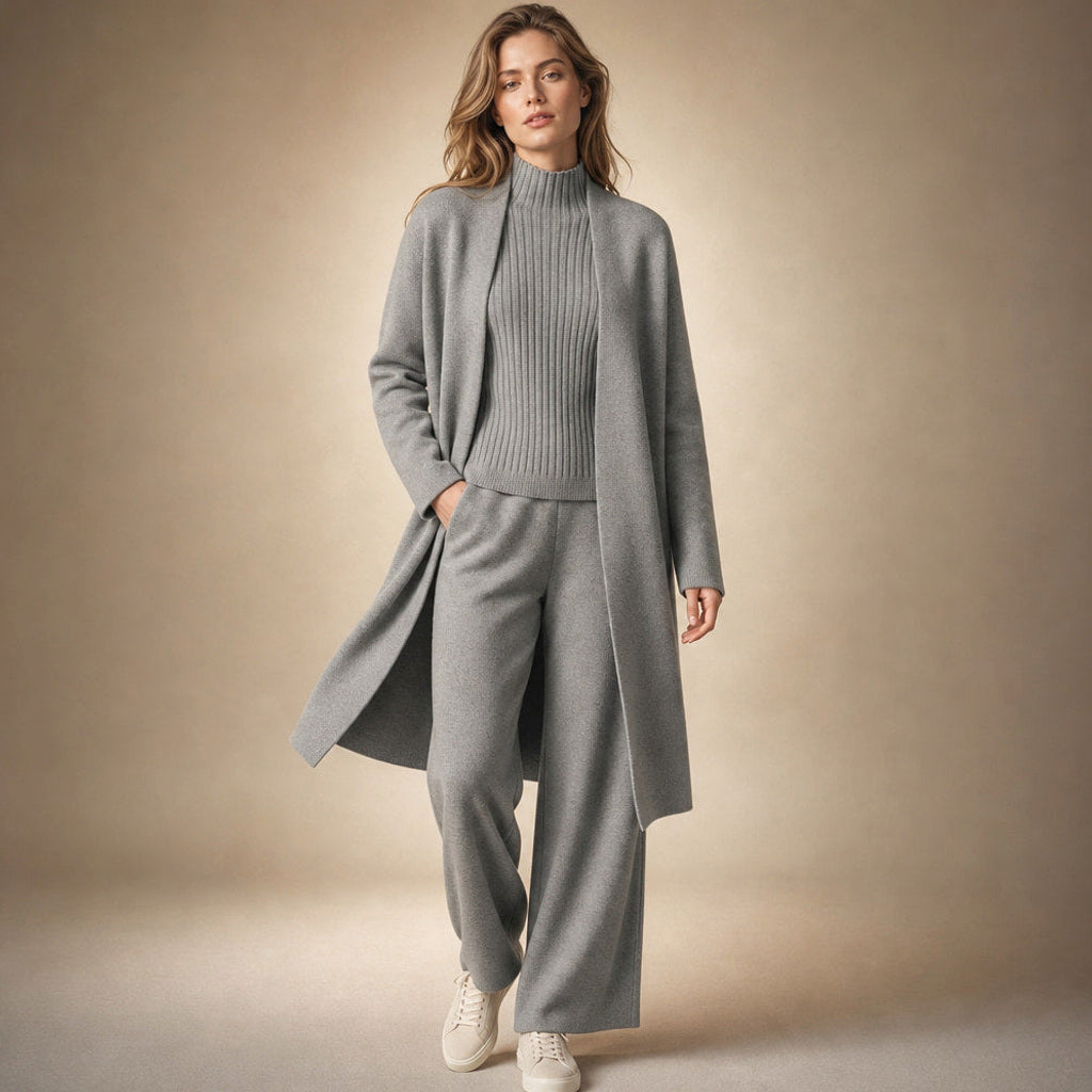 Erdmute | Strick-Set aus Schurwollmischung mit weichem Fall Slate Gray – Produktfoto