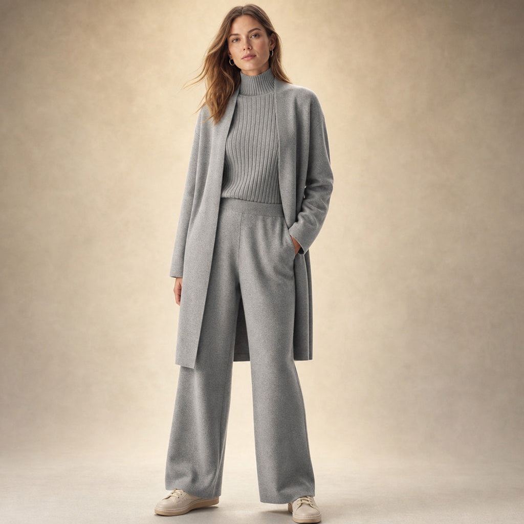 Erdmute | Strick-Set aus Schurwollmischung mit weichem Fall in Slate Gray – Premium Editorial