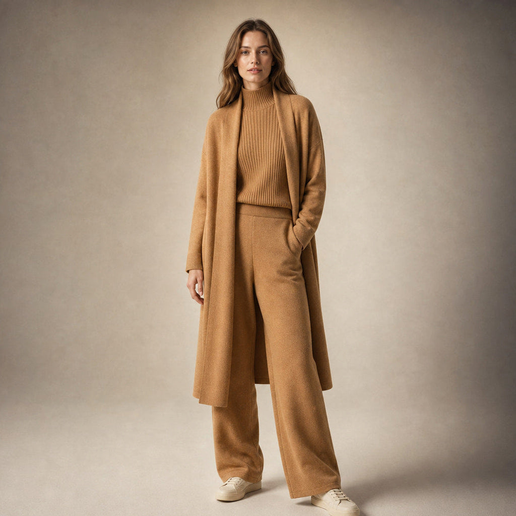 Erdmute | Strick-Set aus Schurwollmischung mit weichem Fall Terracotta Orange – Produktfoto
