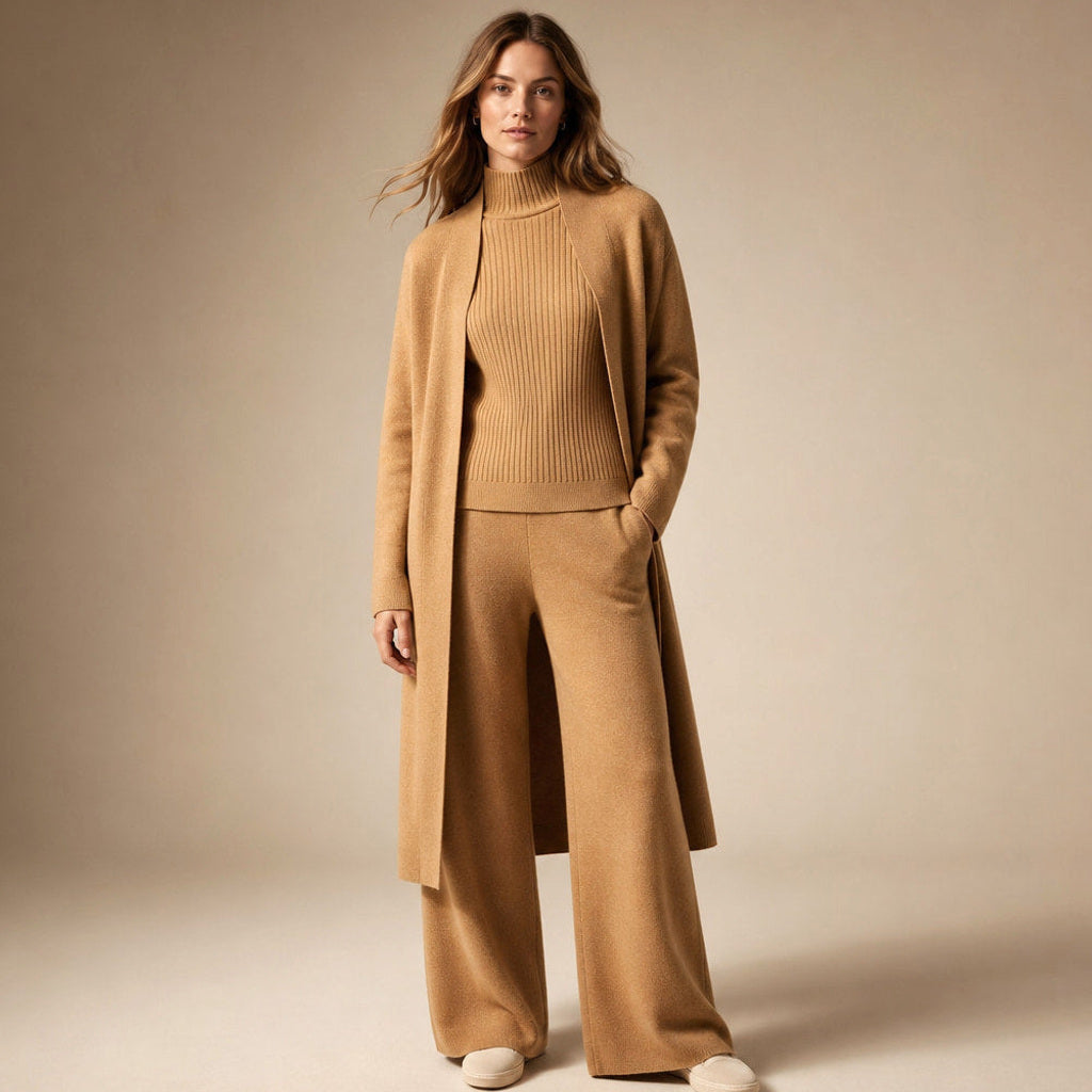 Erdmute | Strick-Set aus Schurwollmischung mit weichem Fall in Terracotta Orange – Premium Editorial