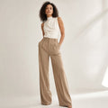 Erdmuthe | Weite Hose aus Leinen mit hohem Bund Camel – Produktfoto