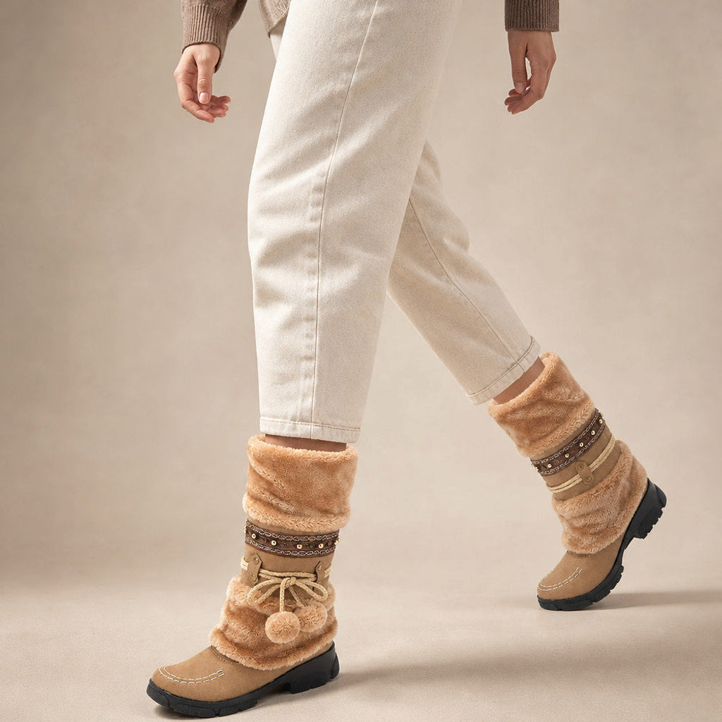 Erfriede | Stiefel mit Kunstfellkragen wadenhoch Braun Braun – Produktfoto