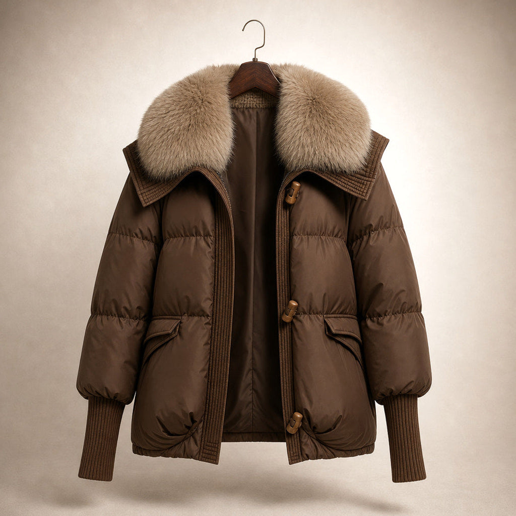 Erlinde | Steppjacke mit Tunnelzug und Volumenkragen Braun – Produktfoto