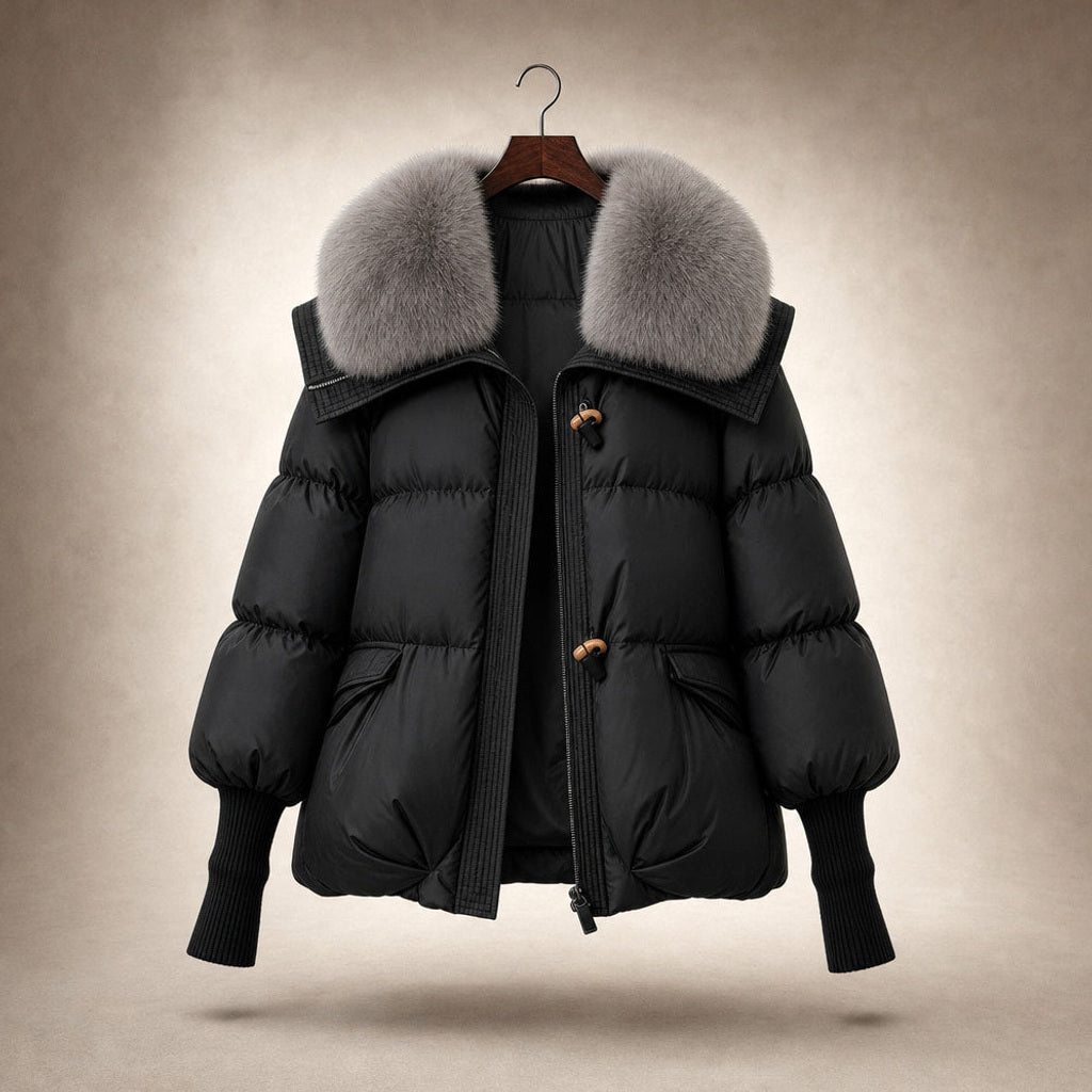 Erlinde | Steppjacke mit Tunnelzug und Volumenkragen Schwarz – Produktfoto