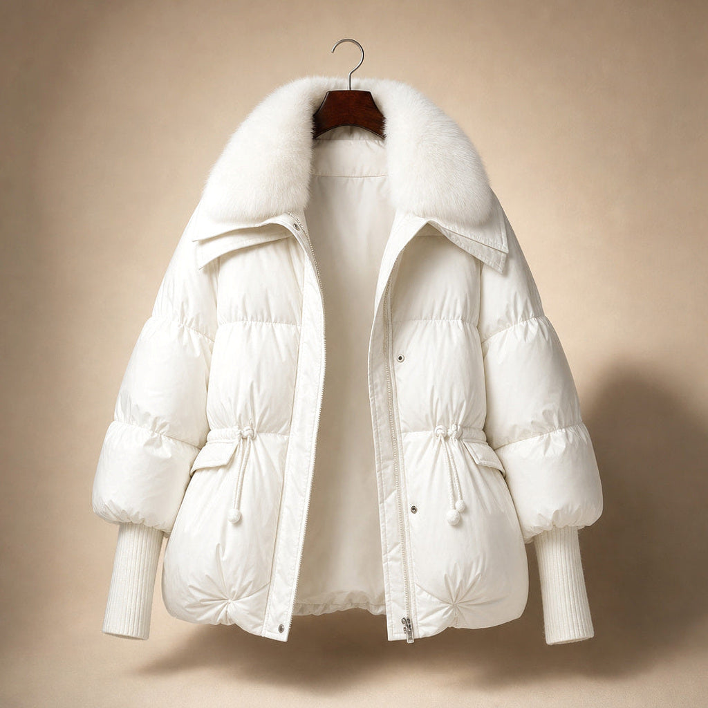 Erlinde | Steppjacke mit Tunnelzug und Volumenkragen Weiß – Produktfoto
