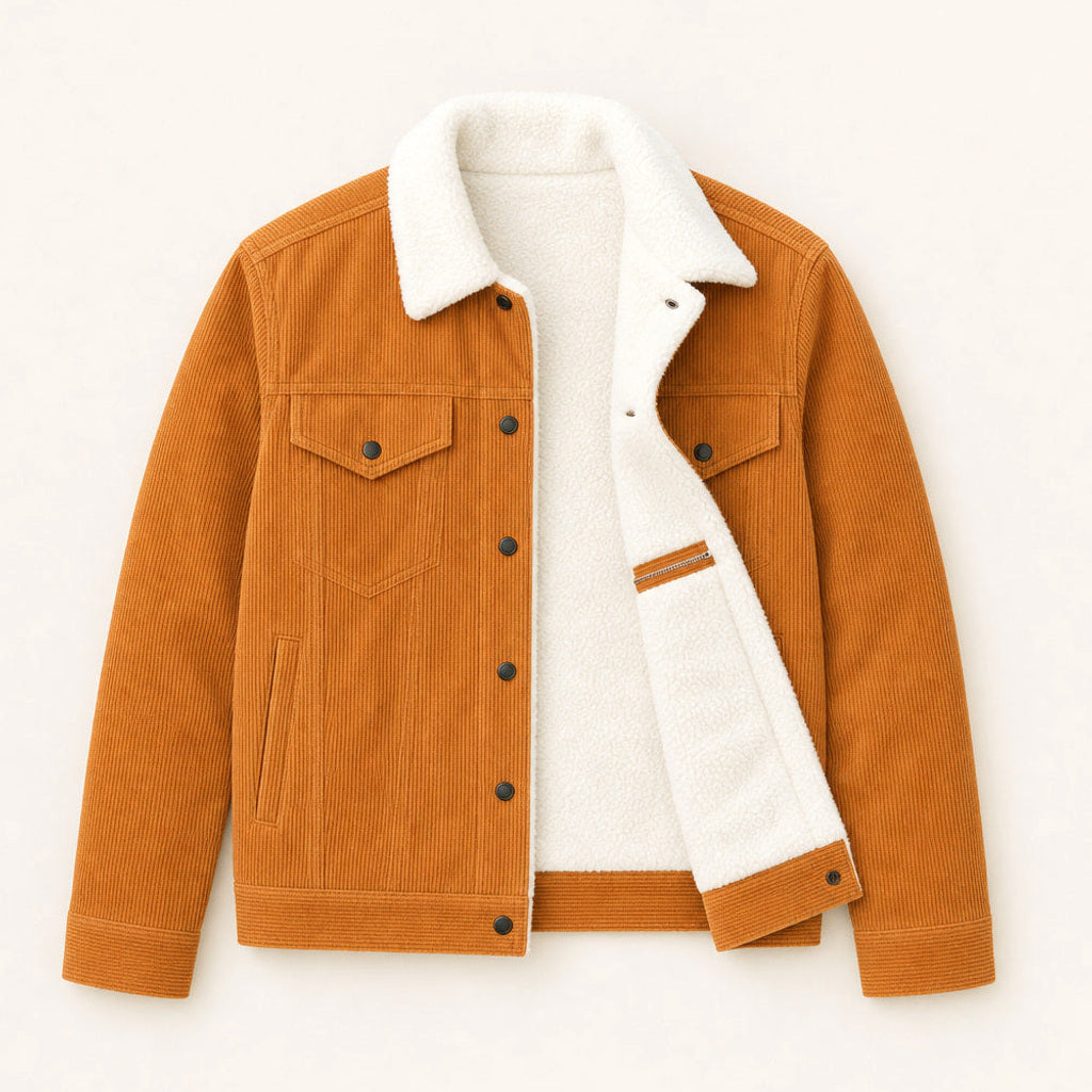 Ermegard | Cordjacke mit Sherpa-Futter Orange – Flatlay-Produktfoto